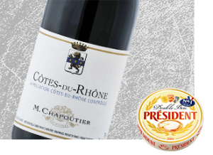 2013 M. Chapoutier Cote du Rhone Wine with Président Double Brie Cheese