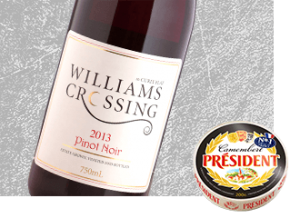 Williams Crossing 2013 Pinot Noir Wine with Président Camembert Cheese